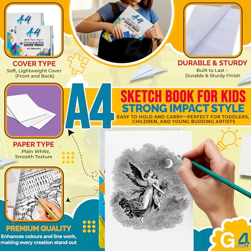 G4GADGET A4 Sketch Book 2 Pack - Premium White Acid-Free Pages | Glue Bound for Easy Tear Out 3