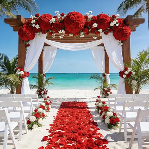 Muexoee Artificial Silk Rose Petals - 2400 Pack Red Petals for Weddings & Decor 10