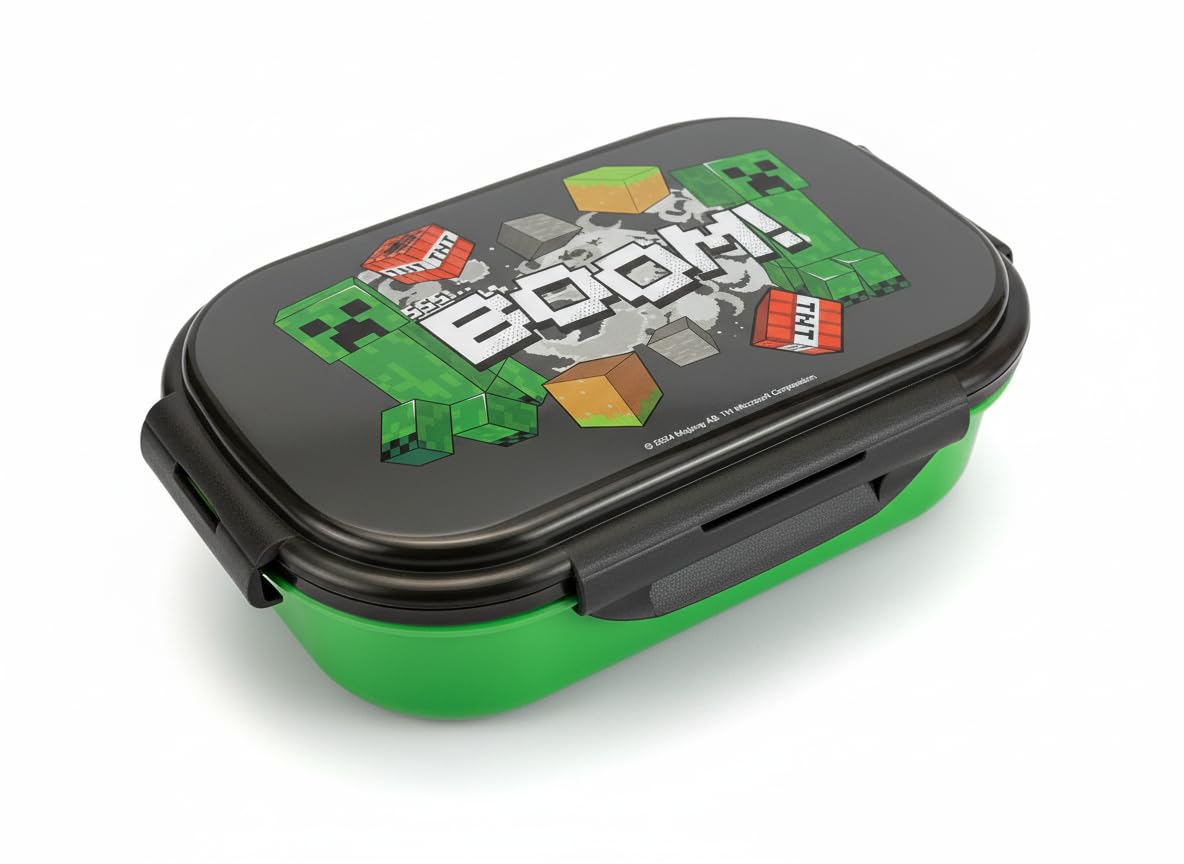 HOX Minecraft Creeper BOOM Bento Lunch Box with Spork | 2 Compartments | Leak-Proof Seal 1
