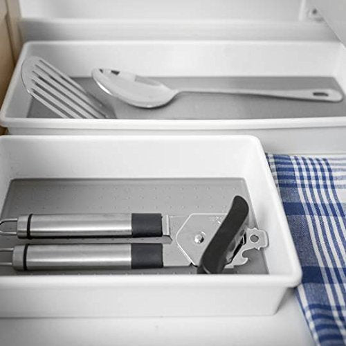 Addis Premium Tidy Drawer Storage Boxes - Set of 3 | White/Grey | Plastic 3