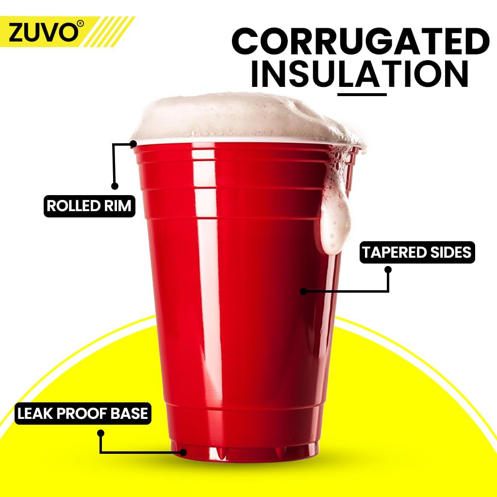 Zuvo 16oz Red Plastic Disposable Party Cups - 50 Pack | Leak Proof & Break Resistant 7