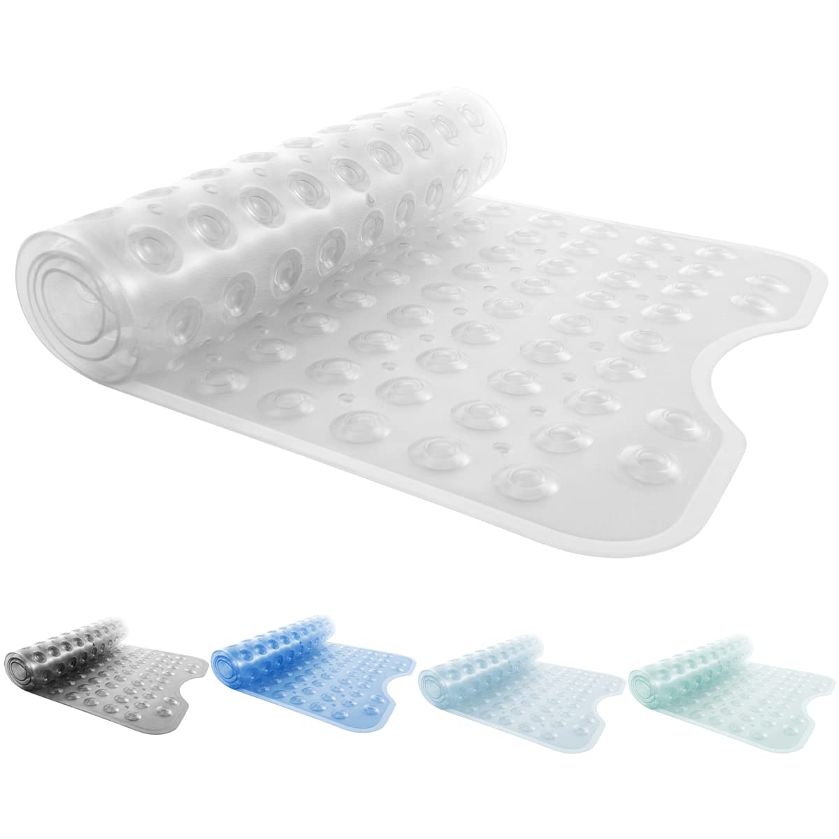 ANSIO Long PVC Non-Slip Shower Mat with Drain Holes | Anti Mould | Clear | 102 x 40cm
