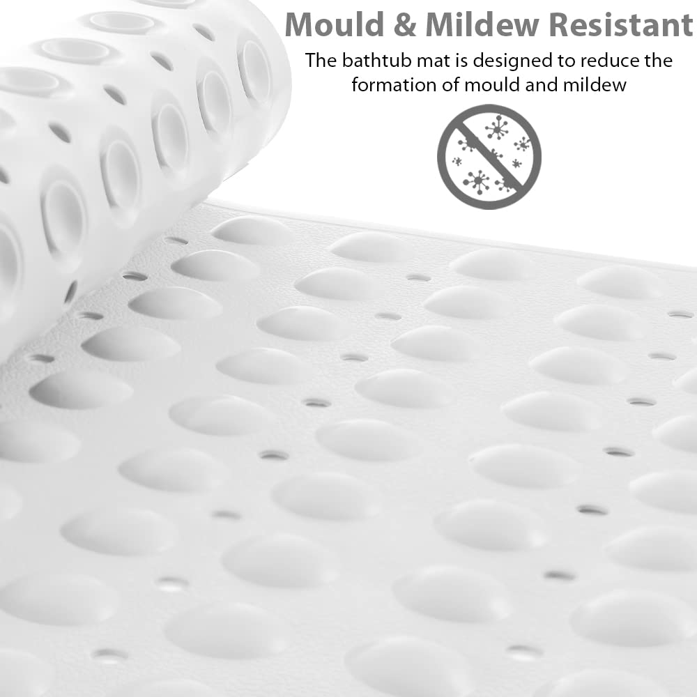 ANSIO Long Non-Slip Shower Mat | Latex-Free PVC | Anti-Mould | 102 x 40cm White 4