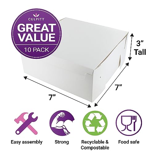 Culpitt White Folding Cake Boxes - 7' x 7' Food Safe Containers for Pastries & Takeaways | 10 Pack 2