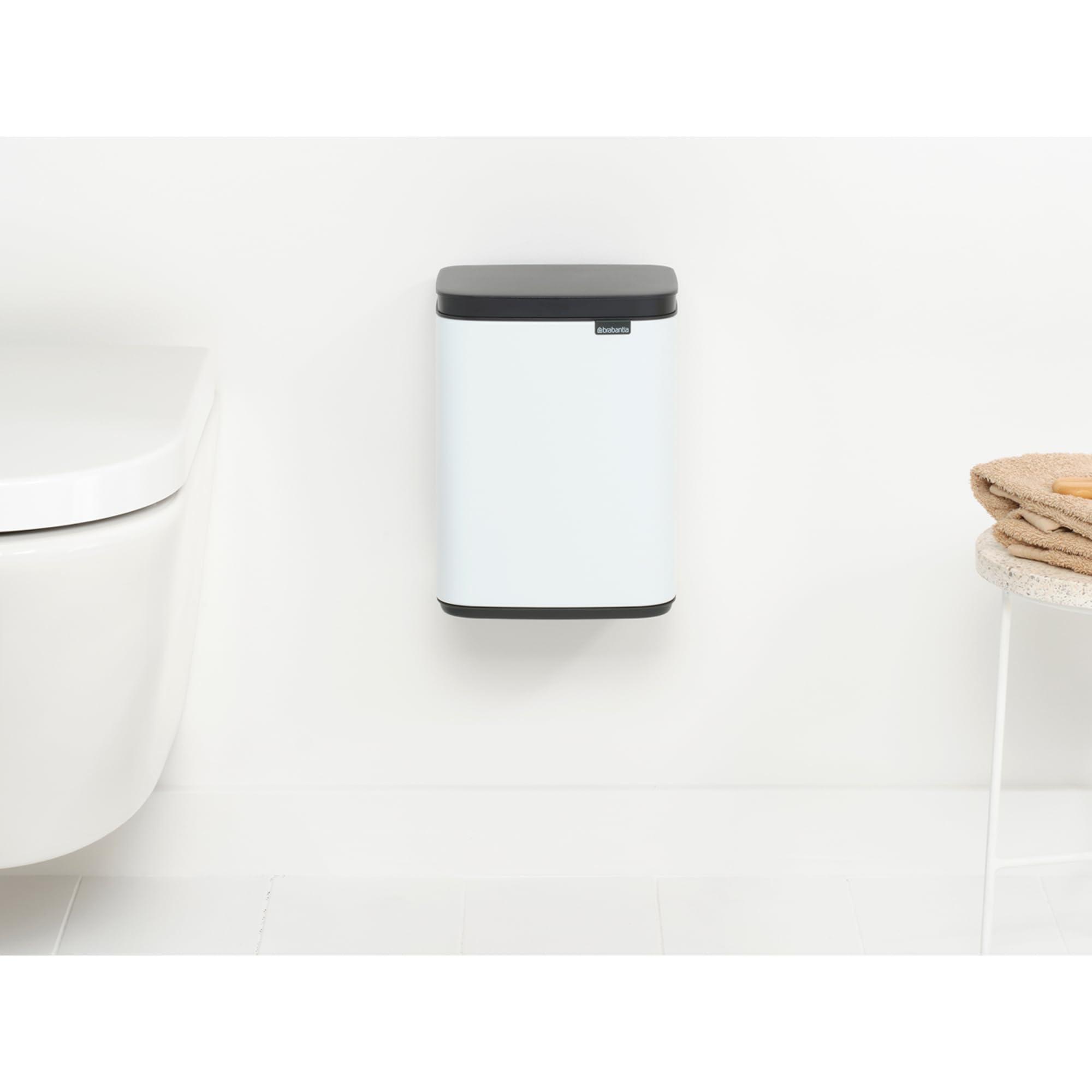 Brabantia Bo Waste Bin - 4L Capacity, Compact, White Alloy Steel | Quiet Close 9