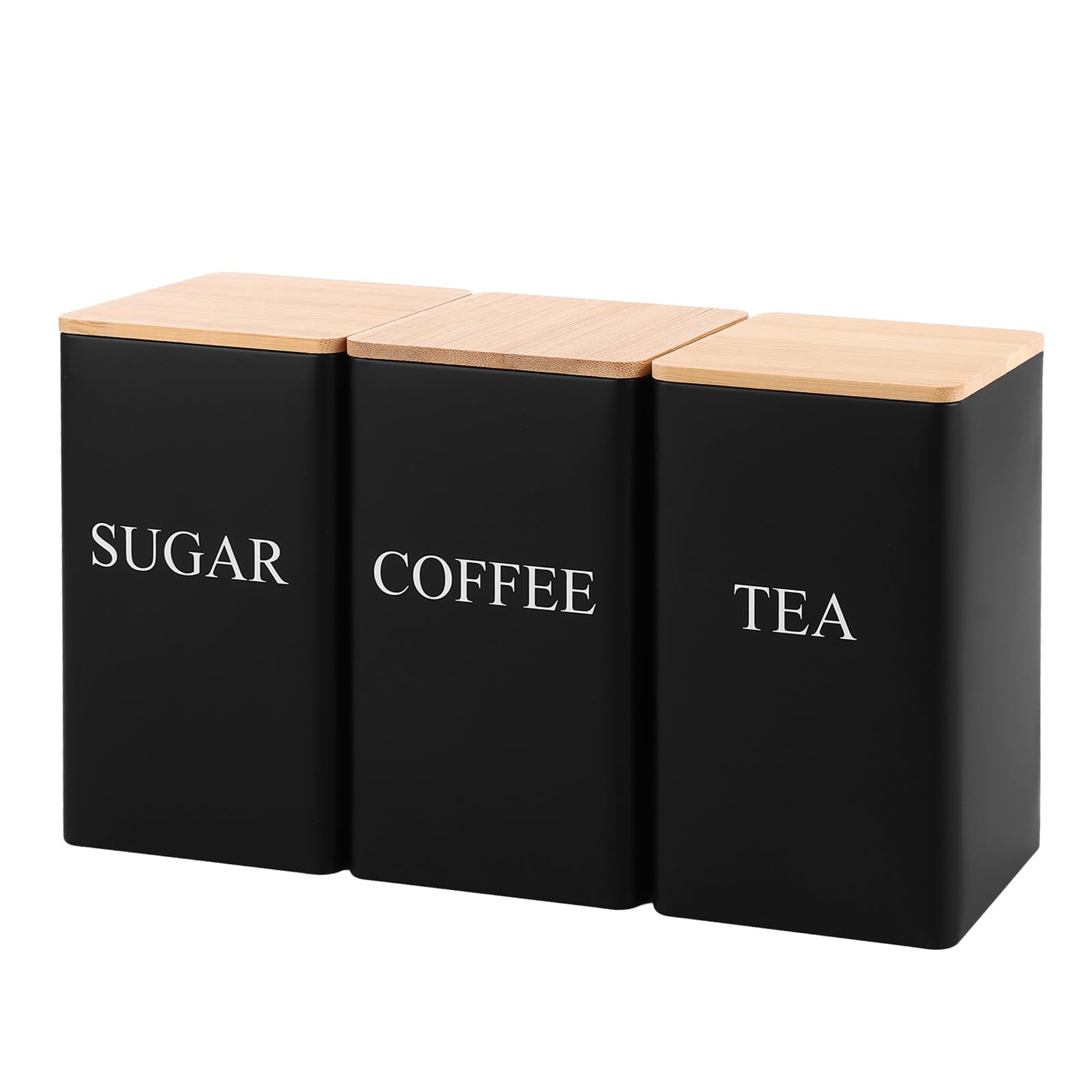 ASelected 3-Piece Metal Canister Set - 1L Airtight Storage for Coffee, Tea, Sugar | Square Black 1