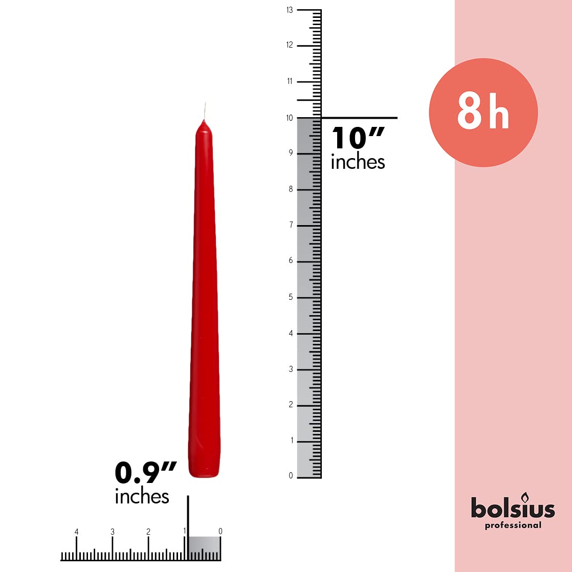 BOLSIUS Tapered Dinner Candles - 24.5cm Height, 7.5h Burn Time | 10 Pack | Red | Unscented 2