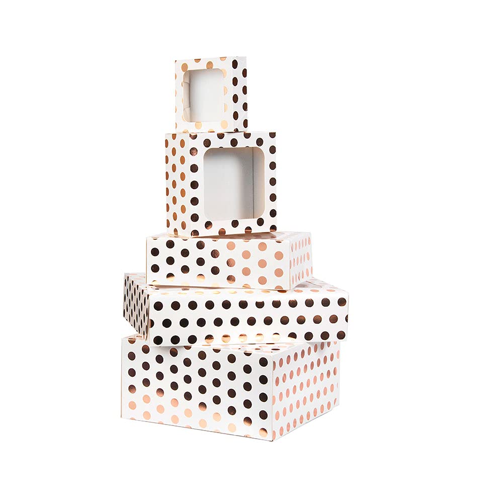 Anniversary House 10-Inch Cake Box - Rose Gold Polka Dot Foil Print | Sturdy Paper Construction 4
