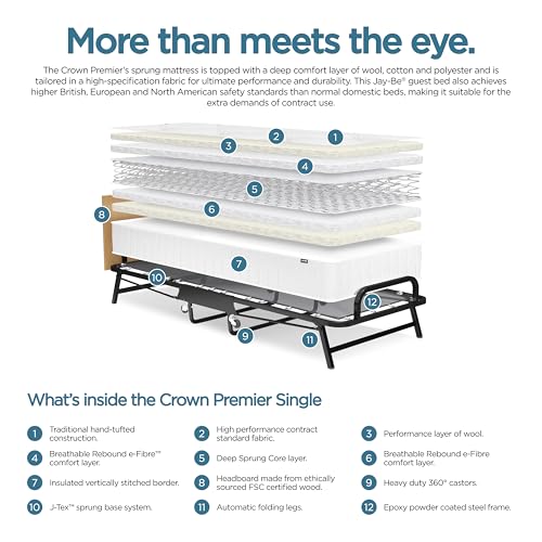 JAY-BE Crown Premier Folding Bed with Deep Sprung Mattress - Single, Contract Use, 190kg Max Weight 5