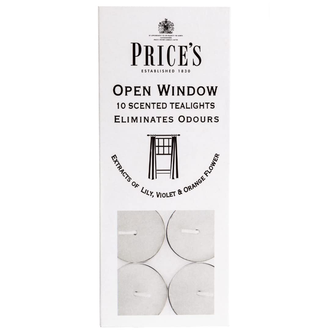 Price's Open Window Tealights - Odour Eliminating, Lily/Violet/Orange Flower Extracts | Pack of 10 | Long Burning 4