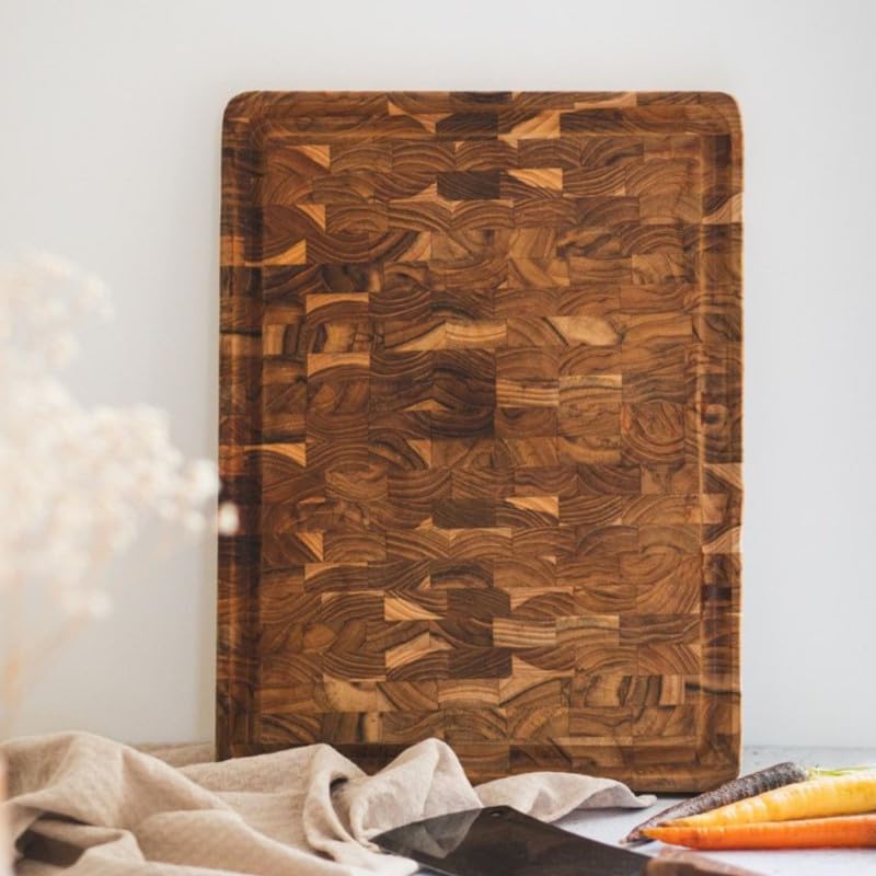 Tramontina Premium Teak Wood End Grain Chopping Board - 45x34x3cm | Juice Rim 4