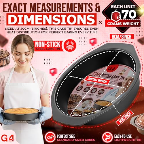 G4GADGET 8 Inch Round Cake Tin | Non-Stick Carbon Steel Baking Pan for Cakes and Cheesecakes 4