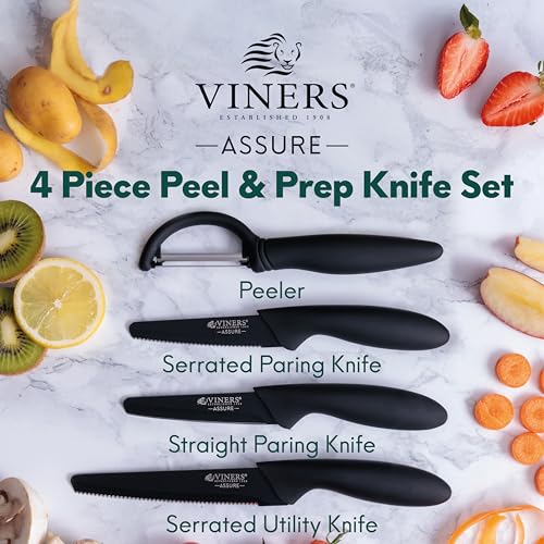 Viners Assure 4 Piece Peel and Prep Knife Set | Rust-Resistant Stainless Steel Blades | Safety Squared Tips 2