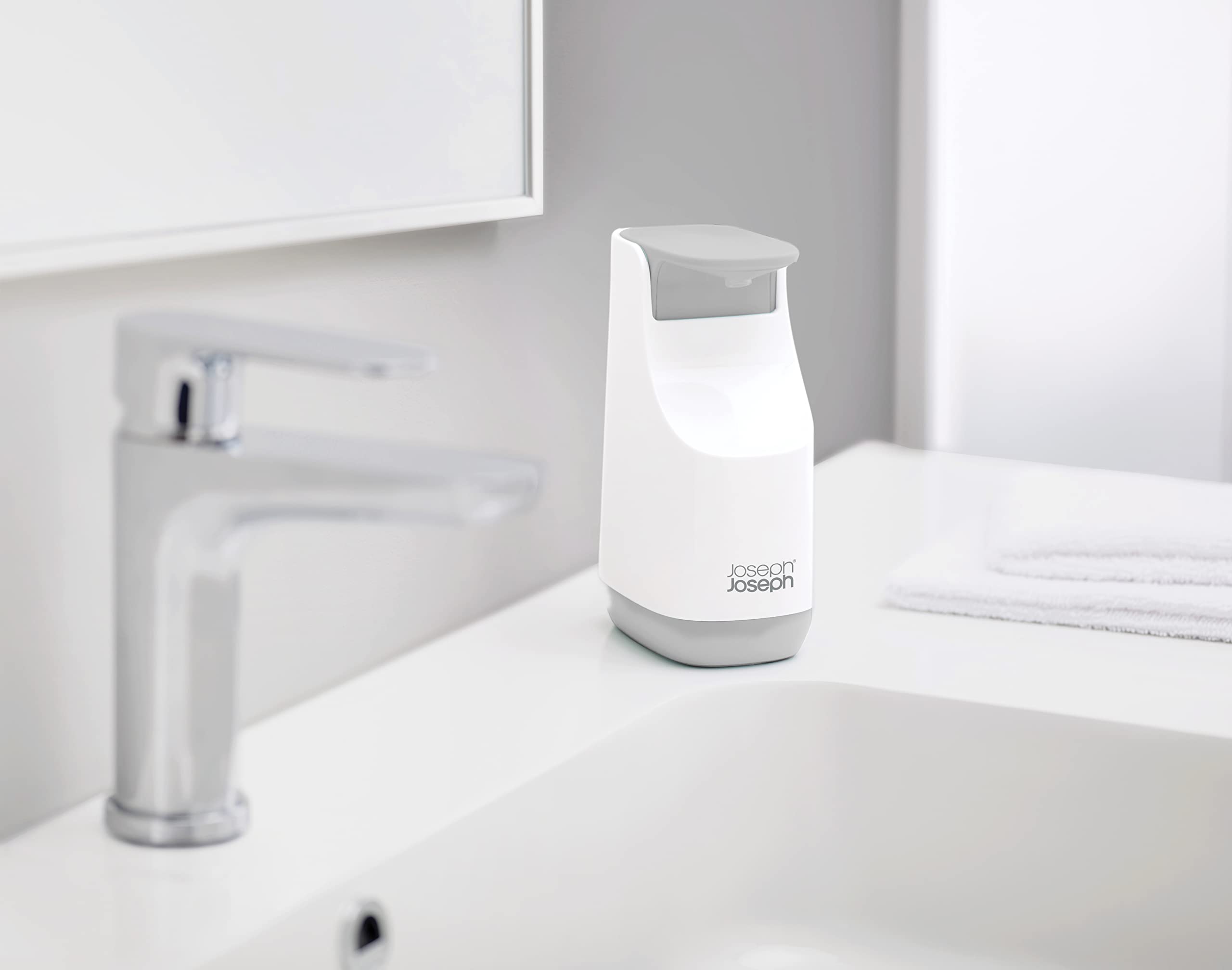 Joseph Joseph Slim Compact Soap Dispenser - 350ml Capacity | Non-Drip | Grey/White 5