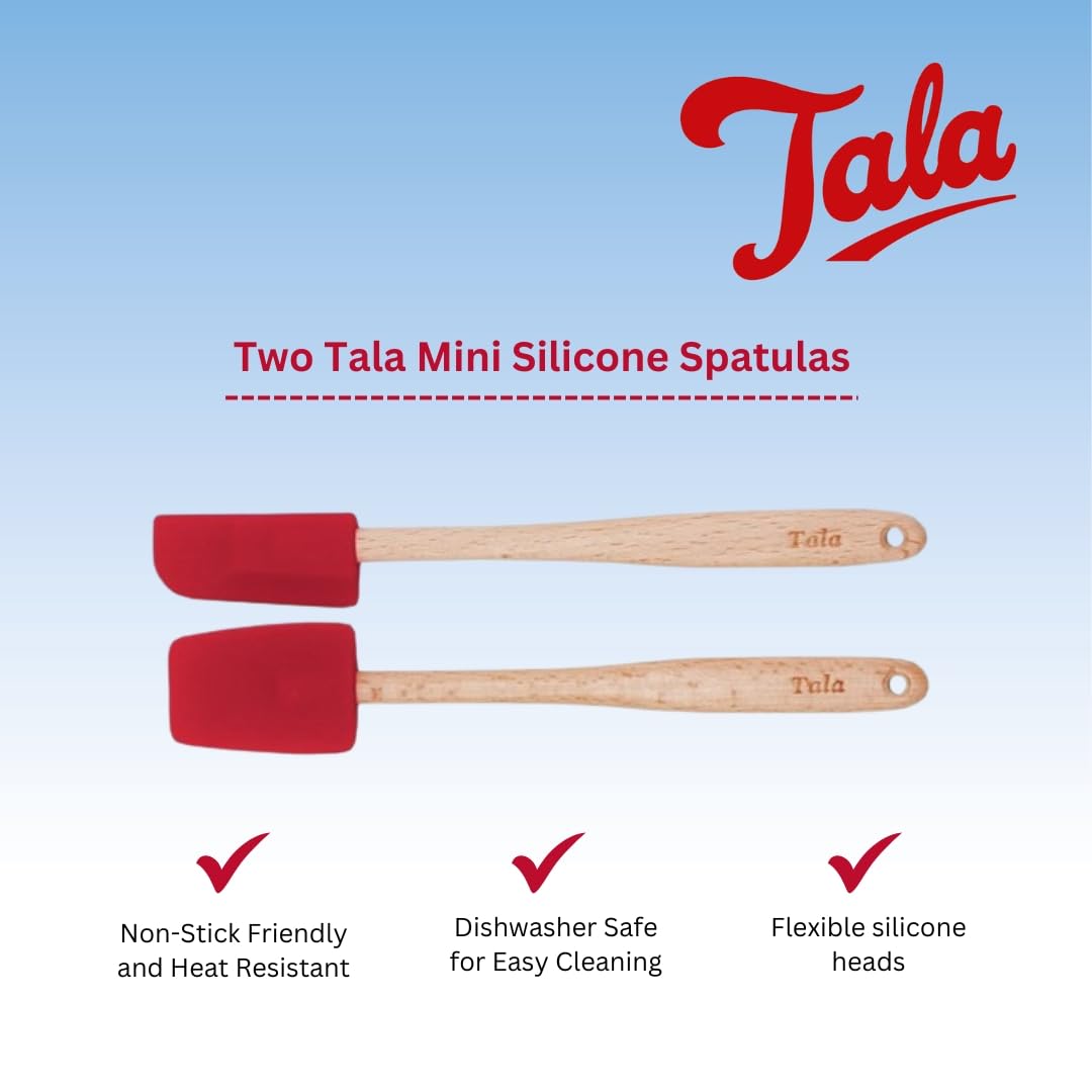 Tala Set of 2 Mini Silicone Spatulas with Wooden Handles for Baking and Cooking | Heat Resistant 2