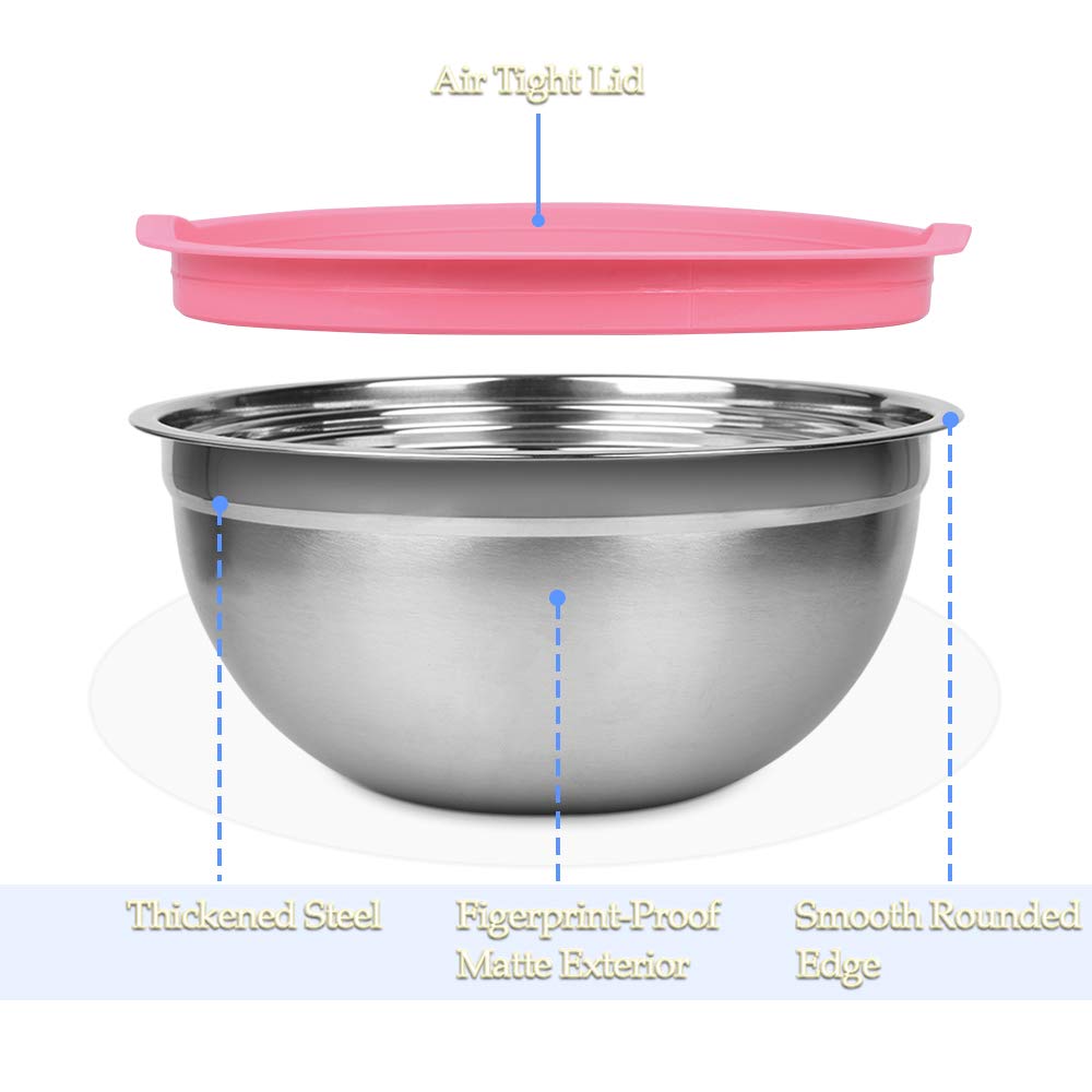 Dveda 5 Pc Stainless Steel Mixing Bowl Set with Lids, Spoons, and Whisk 4