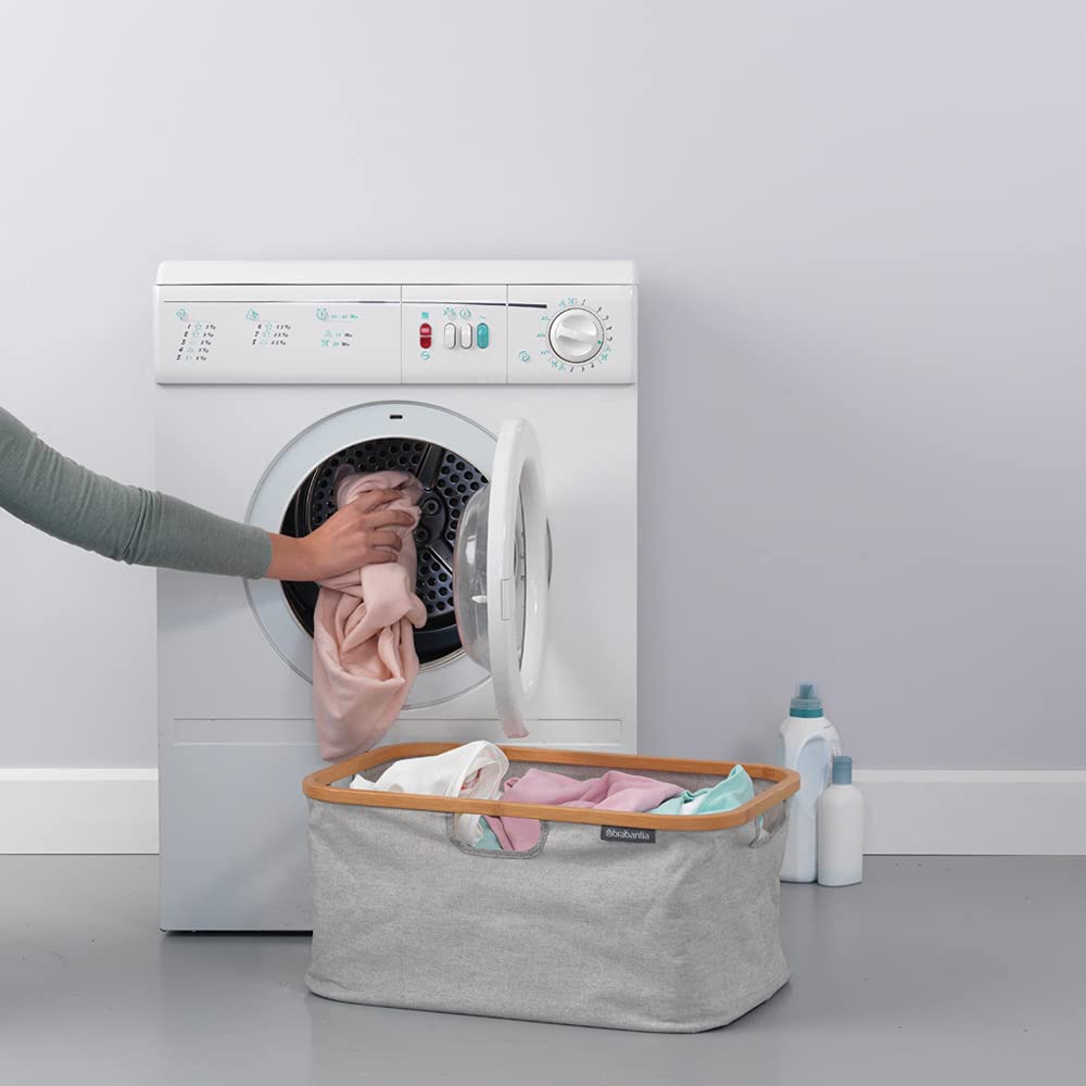 Brabantia Foldable Laundry Basket - 40L Capacity | Grey Fabric | Bamboo Handles 8