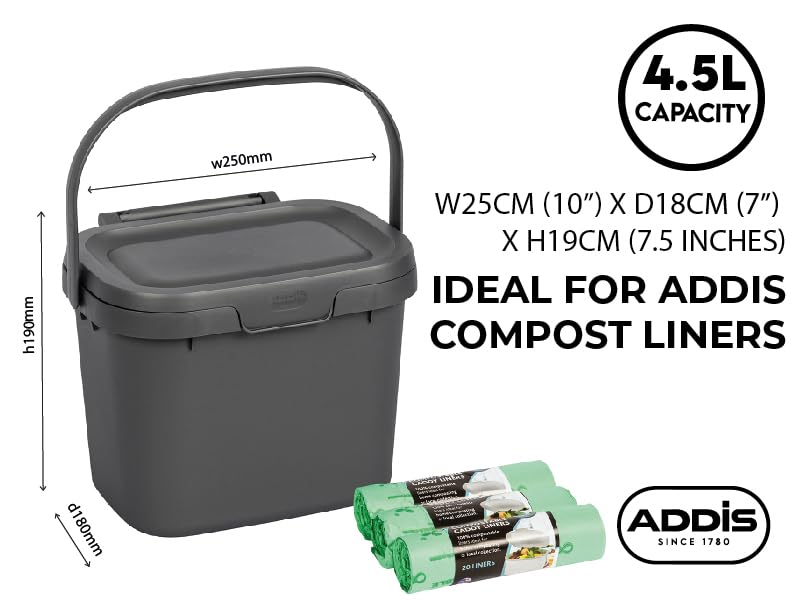 Addis Everyday Kitchen Food Waste Compost Caddy Bin - 4.5 Litre Capacity | Recycled Blue | Made in the UK 5