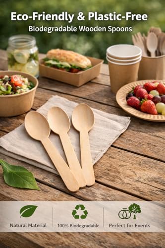 1ABOVE 100-Pack Disposable Wooden Spoons - Biodegradable & Sturdy for Hot/Cold Food 3