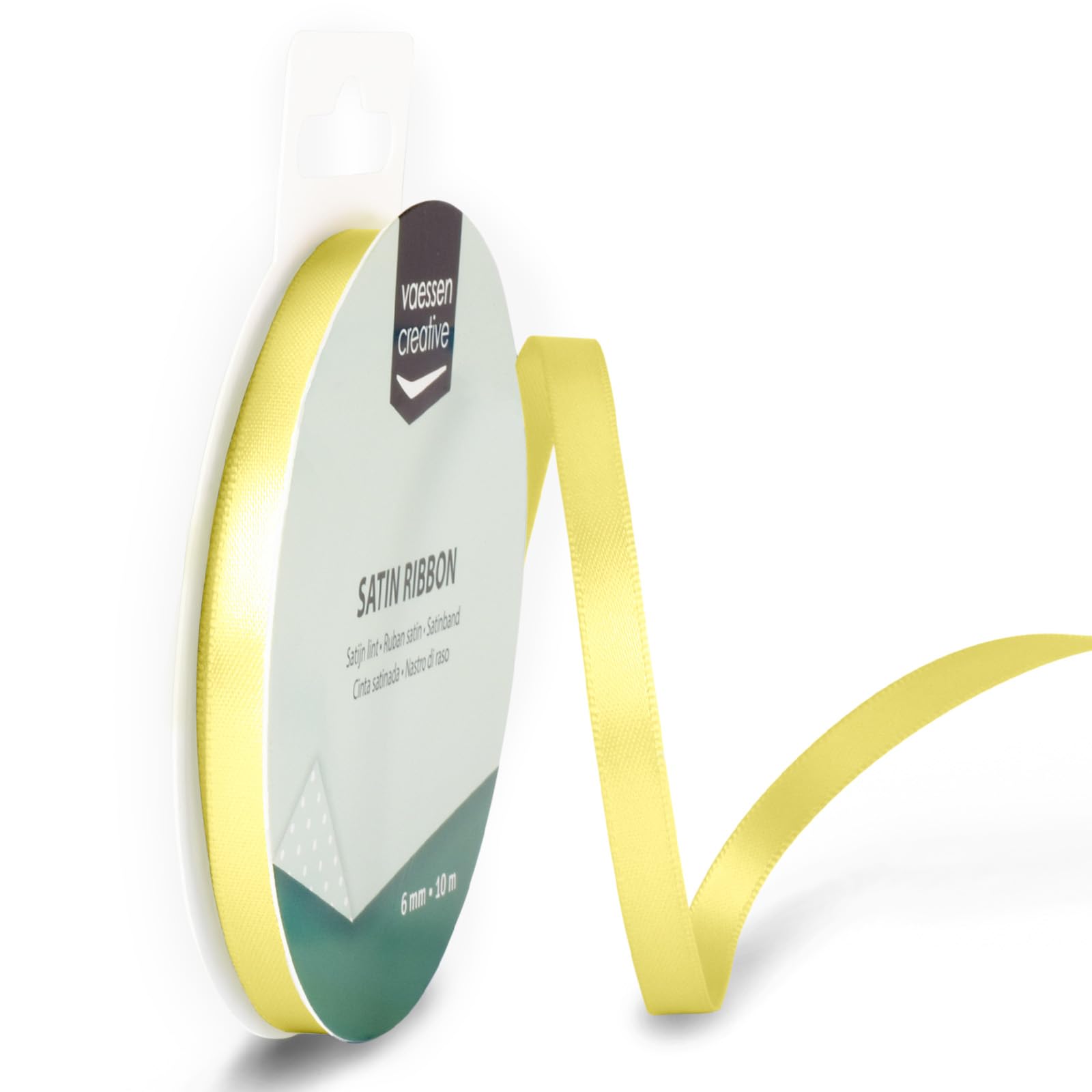 Vaessen Creative Satin Ribbon - Double-Sided Sheen | 6mm Wide, 10m Long | Pastel Yellow