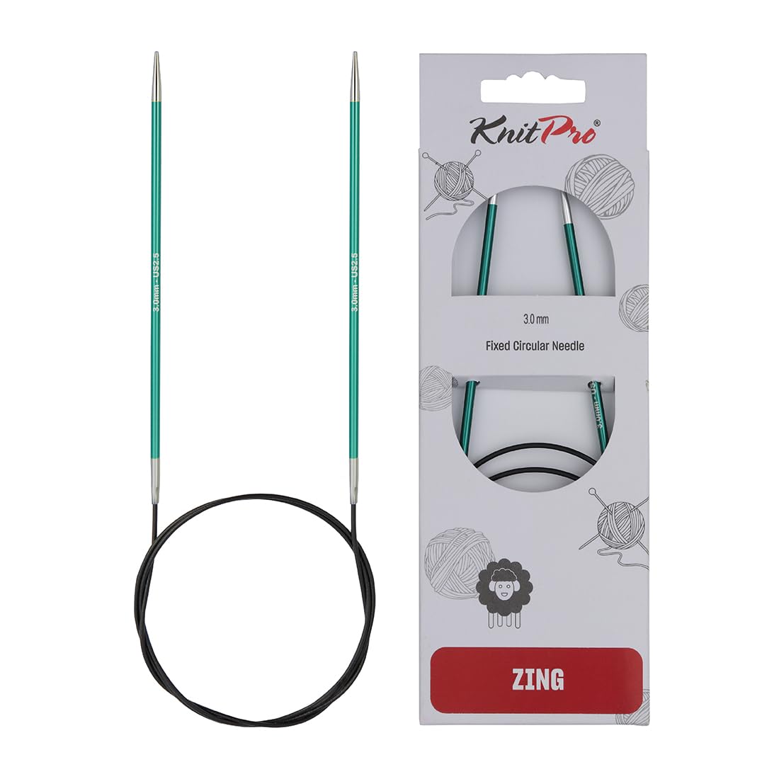 KnitPro Zing Fixed Circular Knitting Needles - 80cm Length, 3.00mm Size, Jade Color 1