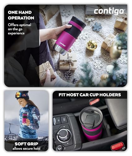 Contigo Byron Snapseal Travel Mug - 470 ml Stainless Steel Thermal Mug | Keeps Hot 7 Hrs, Cold 12 Hrs | Dragon Fruit 4