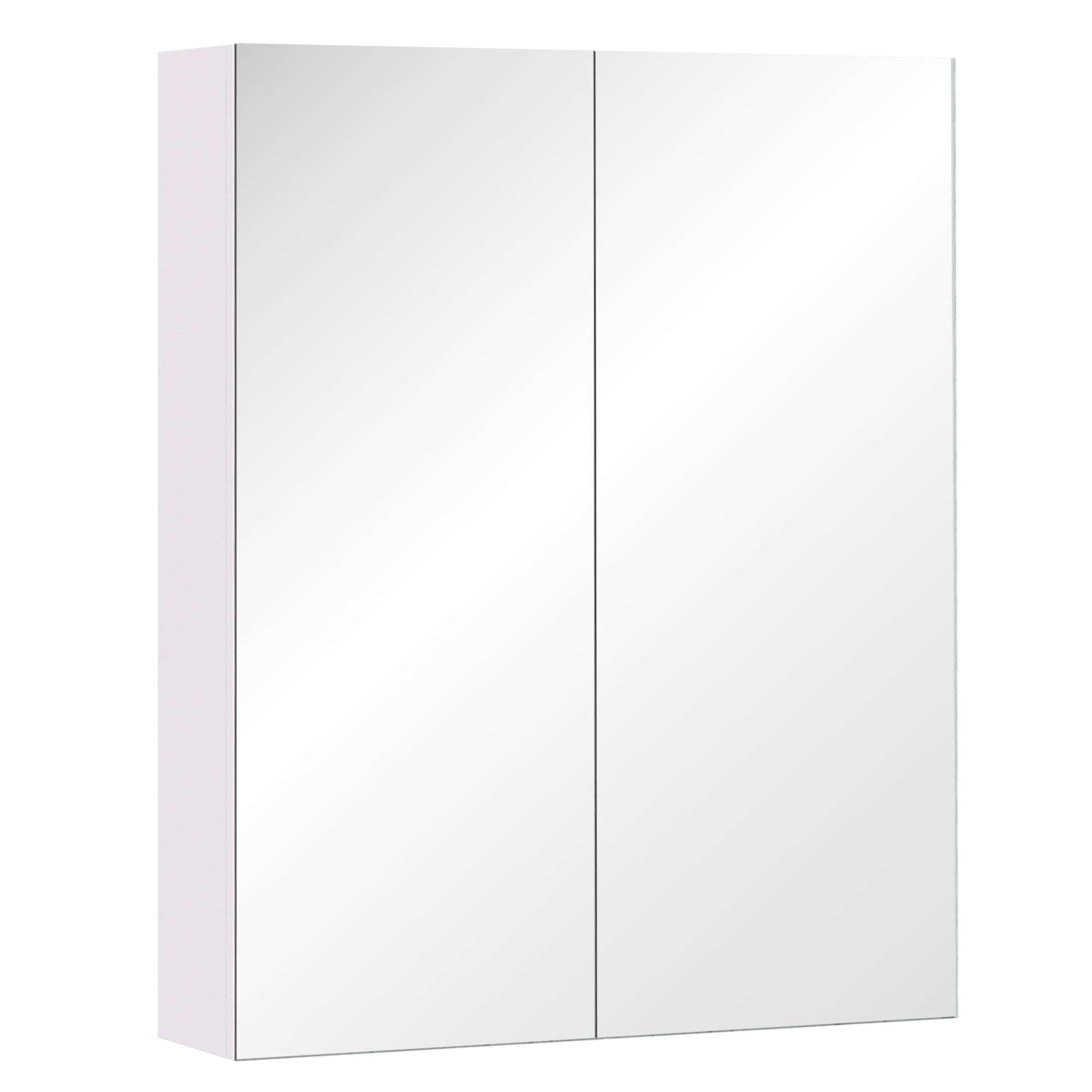 HOMCOM Wall Mount Bathroom Mirror Cabinet with Adjustable Shelf | White MDF | 60W x 15D x 75H cm