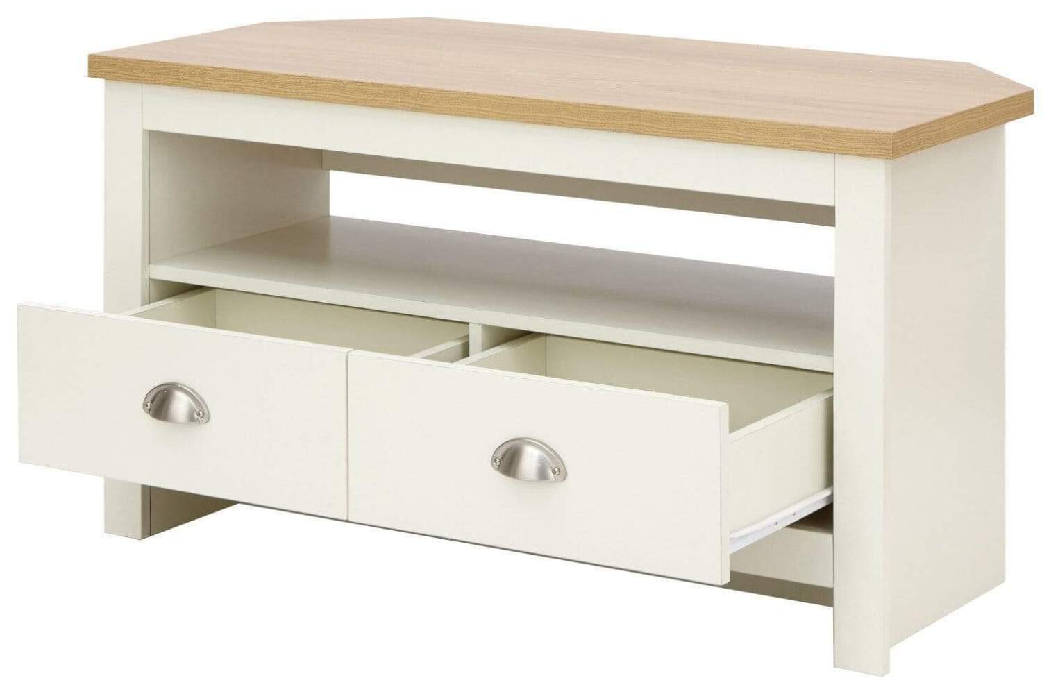 GFW Lancaster Wood Corner TV Cabinet with Shelf & Drawers | Cream Finish | H 51cm x W 95cm 7