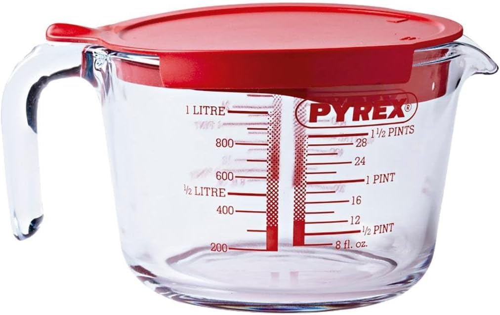 Pyrex Graduated Measuring Jug with Lid | 1 Litre Capacity | Red Glass | Model 8022313 1