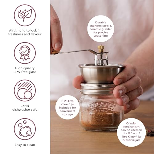 Kilner Seasoning Grinder - 250ml Glass Jar with Ceramic Grinder for Salt & Pepper 4