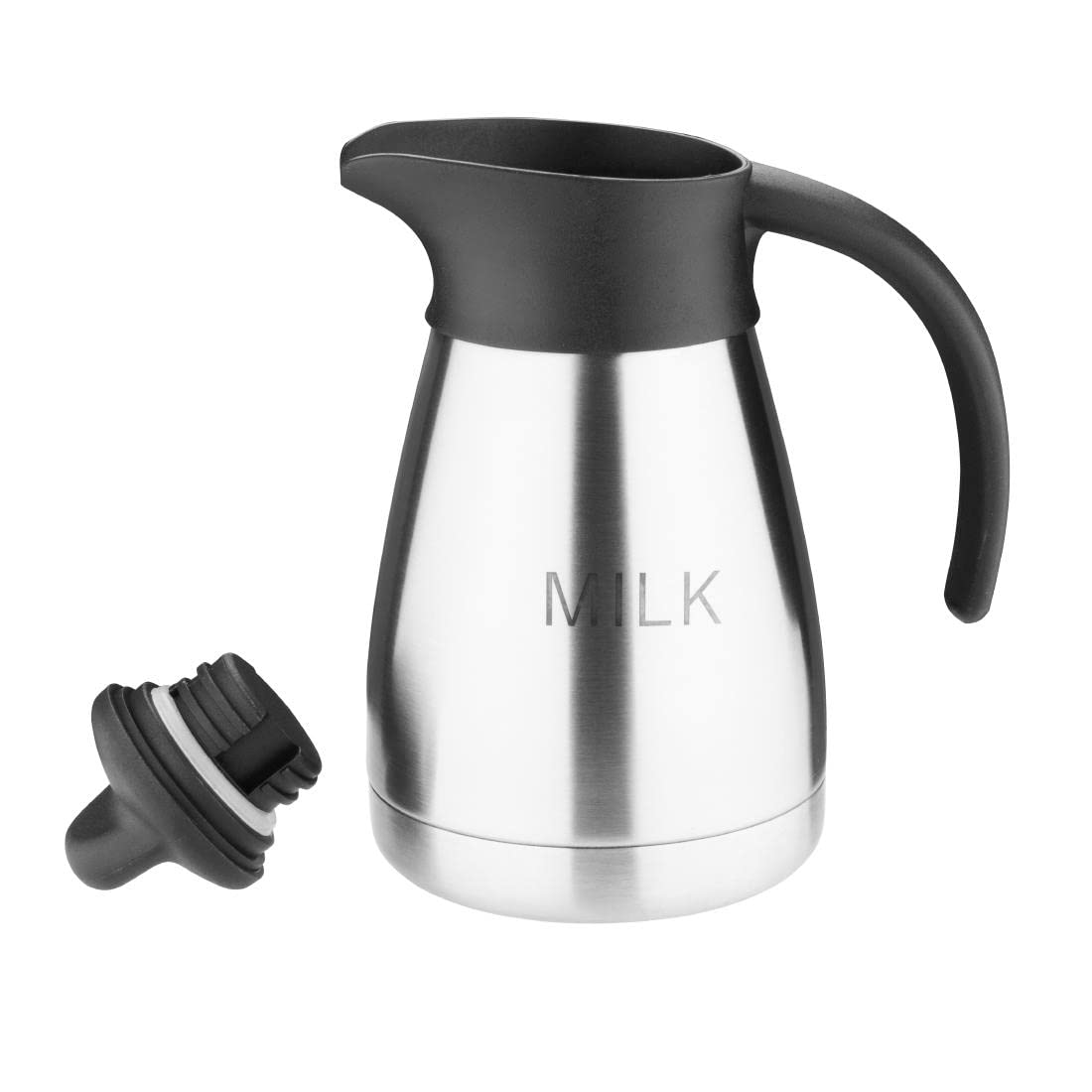 Olympia Etched Milk Vacuum Jug - 0.5L Capacity | Stainless Steel | Screw Top | Silver/Black 5