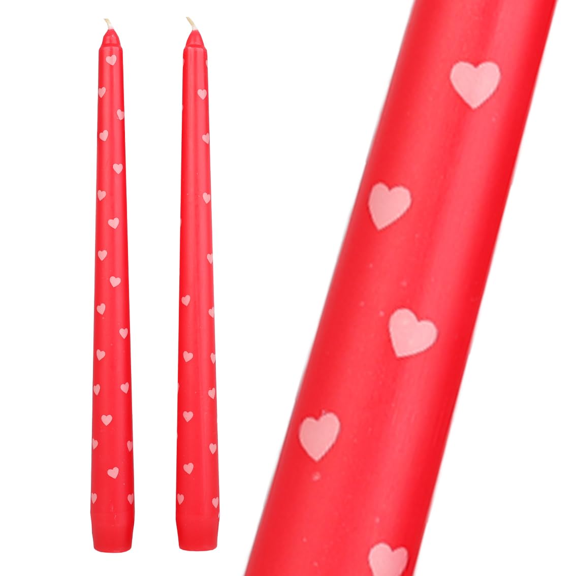 Talking Tables 2 Pack Heart Taper Dinner Candles - 5 Hr Burn Time | Unscented Red Wax | 25cm 1