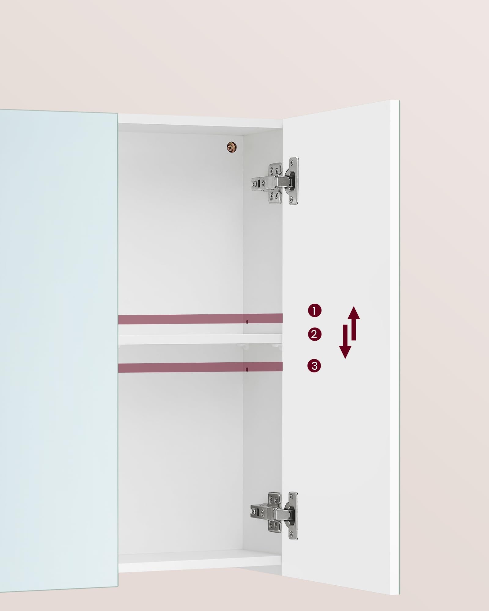 VASAGLE KAILYN Wall Cabinet with Mirror - 3-Door Storage Unit | White | 90W cm 5