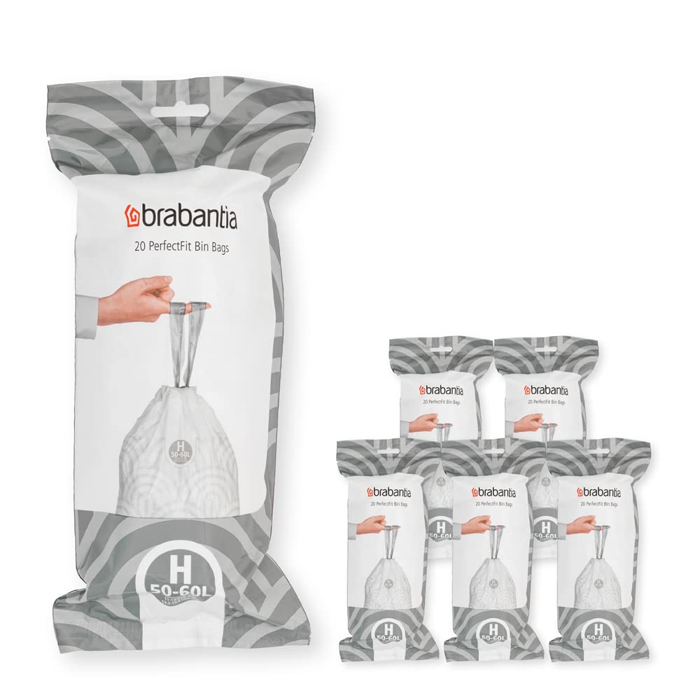 Brabantia PerfectFit Bin Liners - Tear-Resistant Plastic Trash Bags | 120 Count (Code H, 50-60L) 1