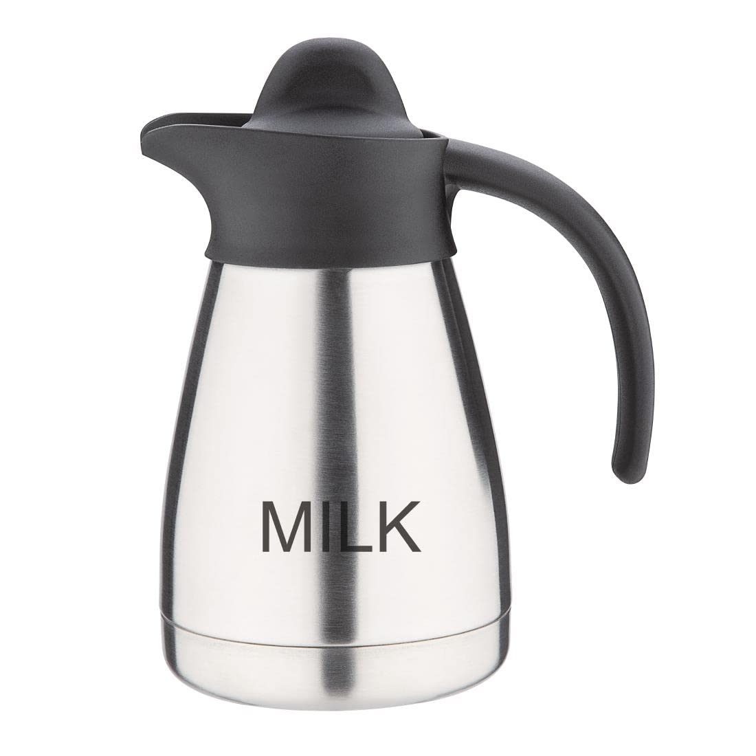 Olympia Etched Milk Vacuum Jug - 0.5L Capacity | Stainless Steel | Screw Top | Silver/Black