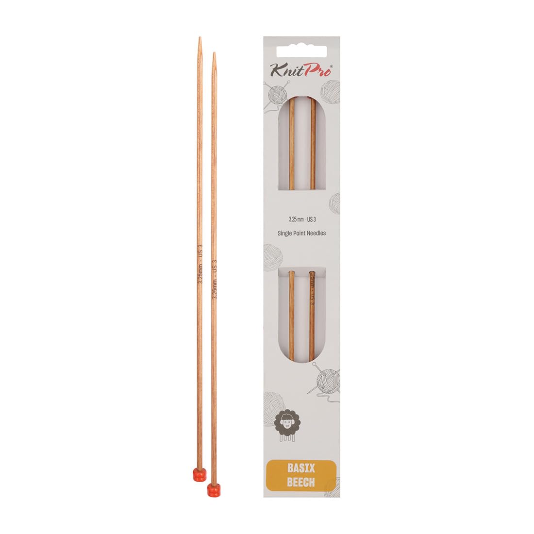 KnitPro Basix Birch Single Ended Knitting Needles - 25cm Length, 3.25mm Size | Beech Wood 1