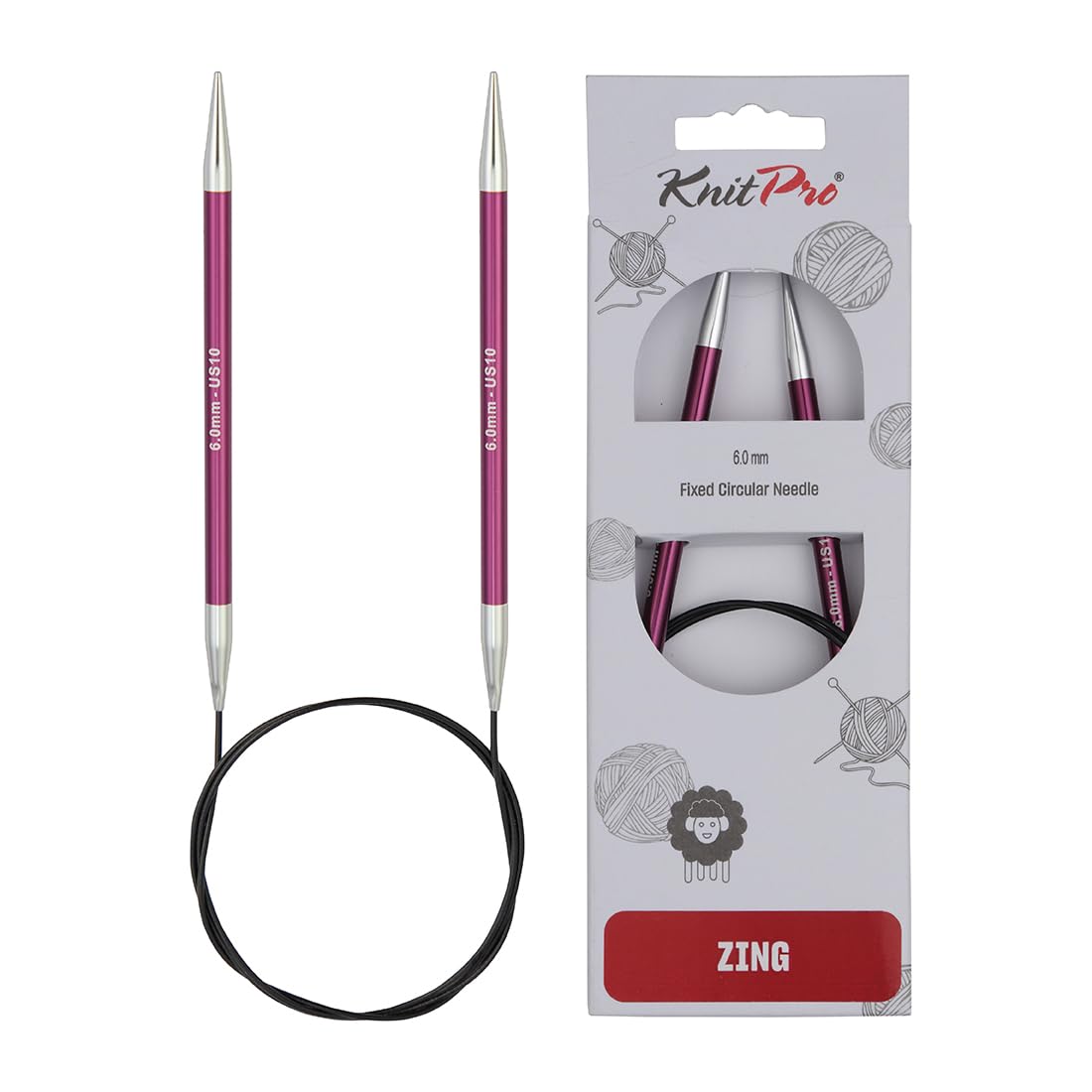 KnitPro Zing Fixed Circular Knitting Needles - 6.00mm | 40cm Length | Lightweight Aluminium 1
