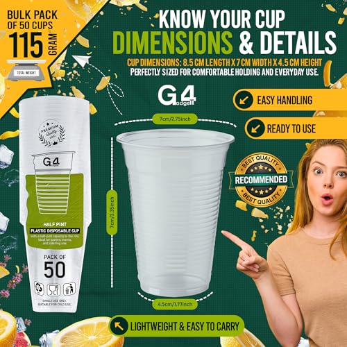 G4GADGET 50 Pack Plastic Disposable Cups - 180ml Clear Drinkware for Home & Office Use 4