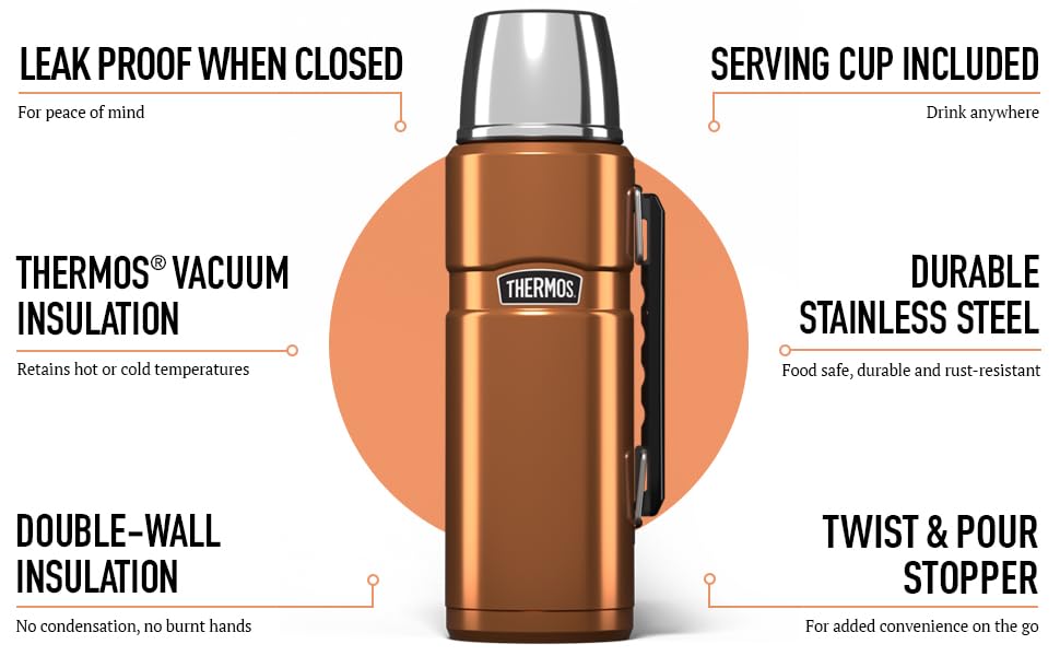 Thermos Stainless King Vacuum Flask - 1.2L Copper | Hot 24 Hrs, Cold 48 Hrs 4