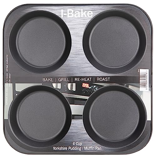 i-Bakwe Yorkshire Pudding Tray - 4 Cup Non-Stick Carbon Steel Baking Pan | Dishwasher Safe 4