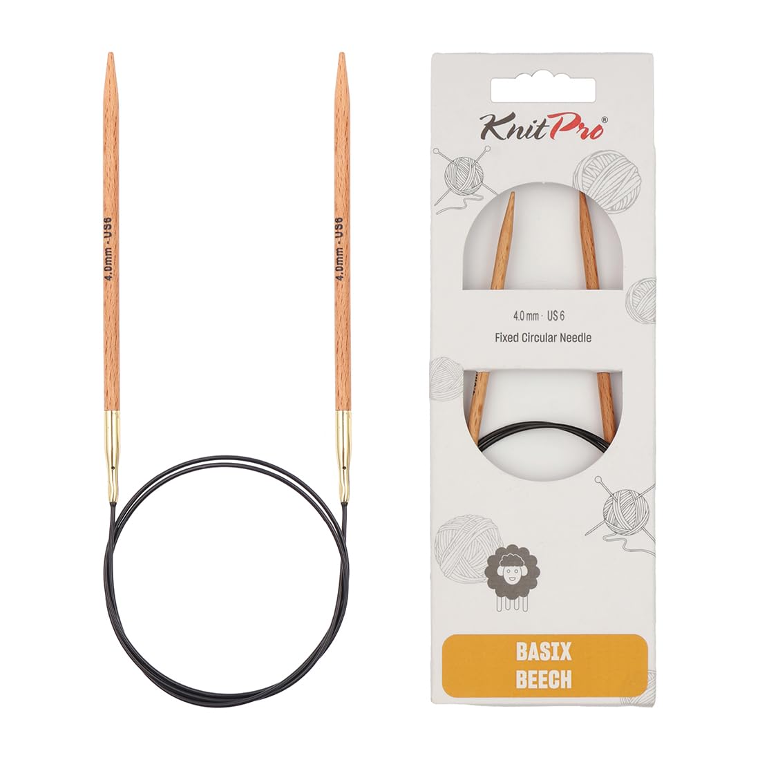 KnitPro Basix Beech Fixed Circular Knitting Needles - 4.00mm | 80cm Length | Natural Beech Wood 1