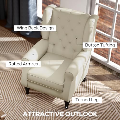 HOMCOM Retro Wingback Armchair - Snow Flannel, Button Tufted, Cream White | Supports 160kg 4