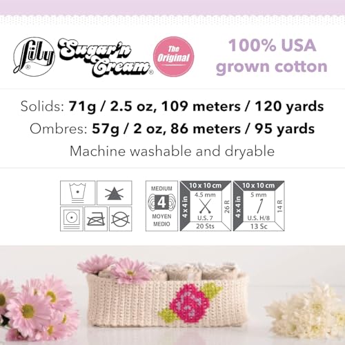 LILY Sugar 'N Cream Yarn - 100% USA Grown Cotton | Worsted Weight | Sage Green | 70.9g 10