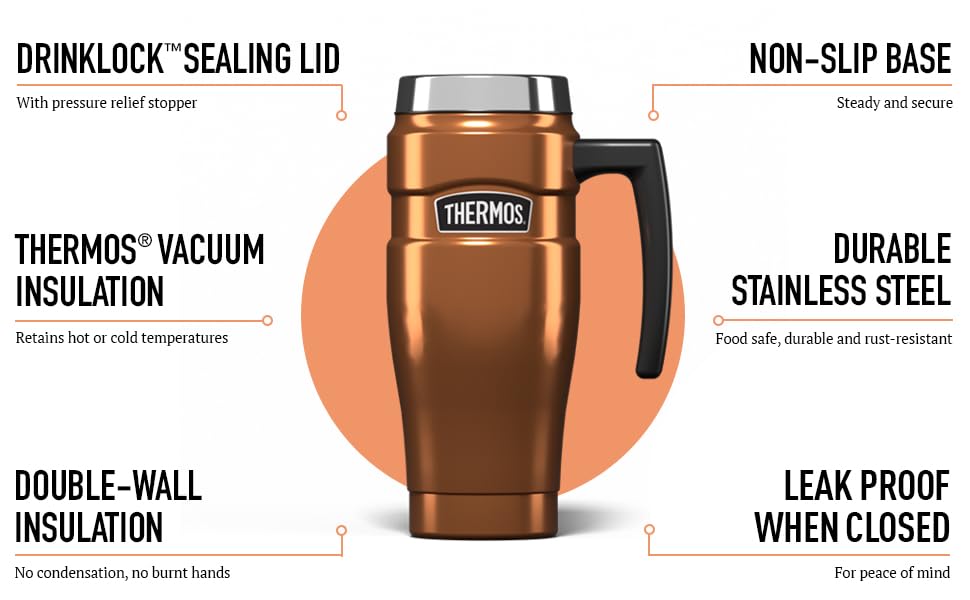 Thermos Stainless King Travel Mug - 470 ml Copper Vacuum Insulated Stainless Steel 4