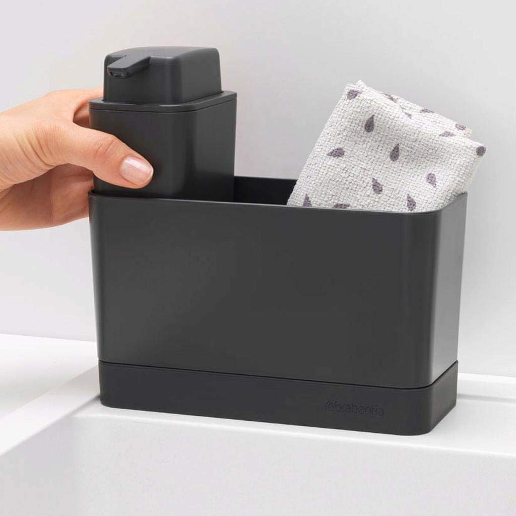 Brabantia Sink Organiser Set with 250ml Soap Dispenser | Dark Grey Plastic | 5 Year Guarantee 3