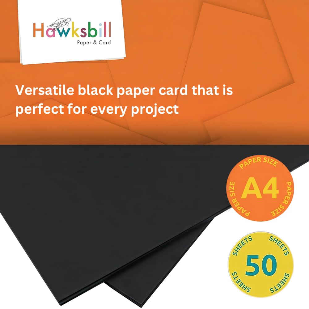 Hawksbill A4 Black Card Stock 220GSM - Smooth Finish | 50 Pack | FSC-Certified 9