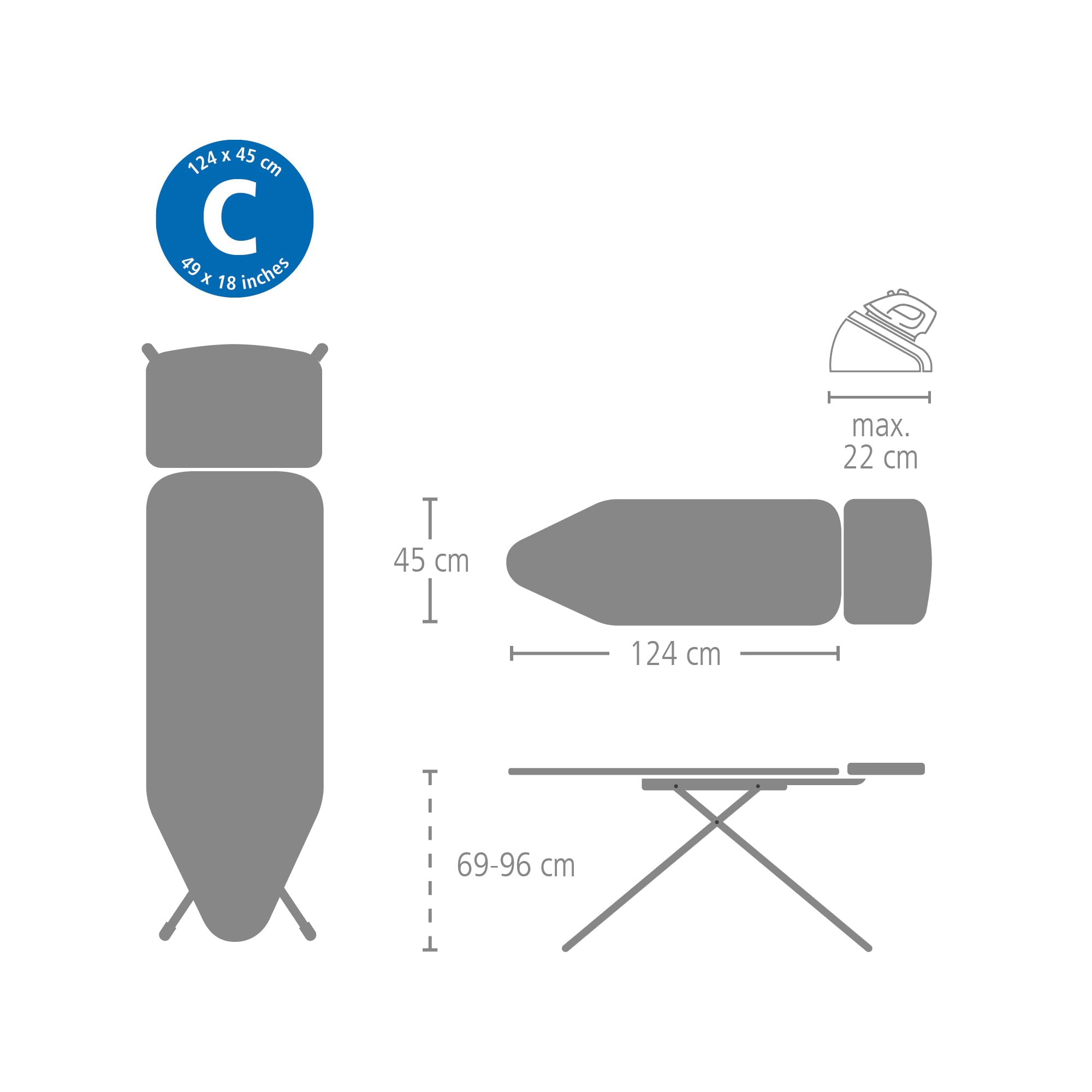 Brabantia Complete Ironing Board Cover Set - Denim Grey | Size C (124x45 cm) | 8mm Foam 4