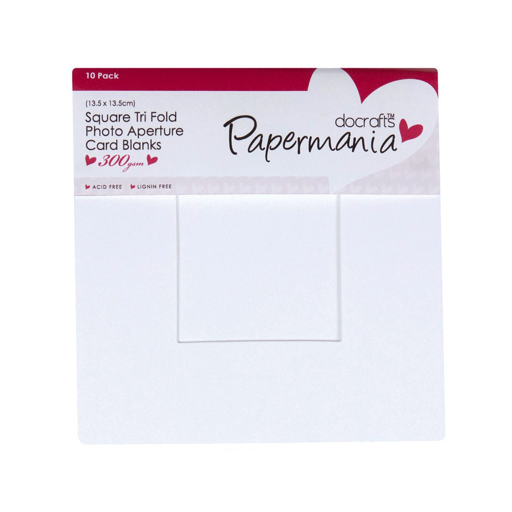 Papermania 300 gsm Square Tri Fold Window Aperture Card Blanks and Envelopes, Pack of 10, White 1