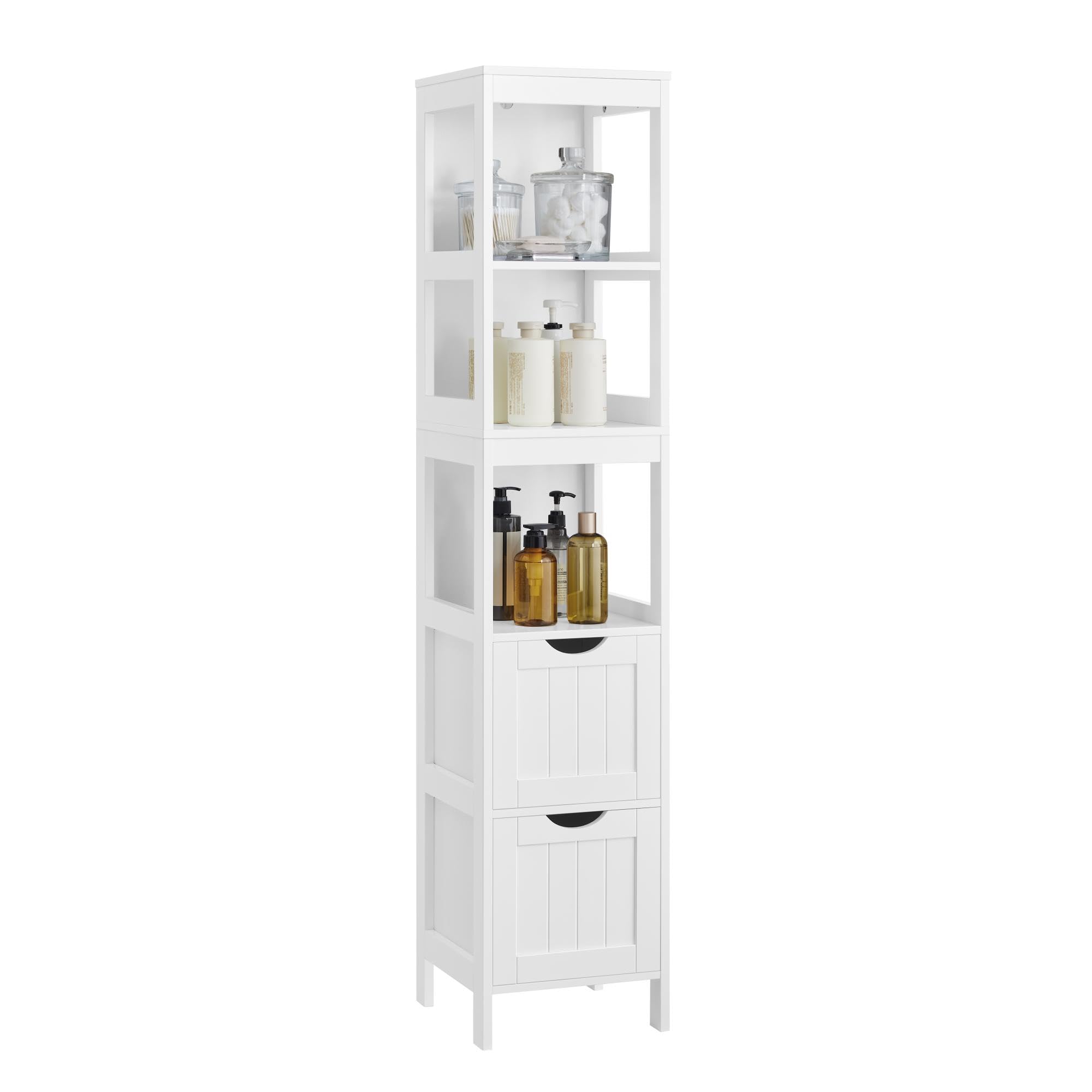 VASAGLE Bathroom Floor Cabinet - Freestanding Storage with 2 Drawers & 3 Open Shelves | White | 30x30x141.5 cm 1