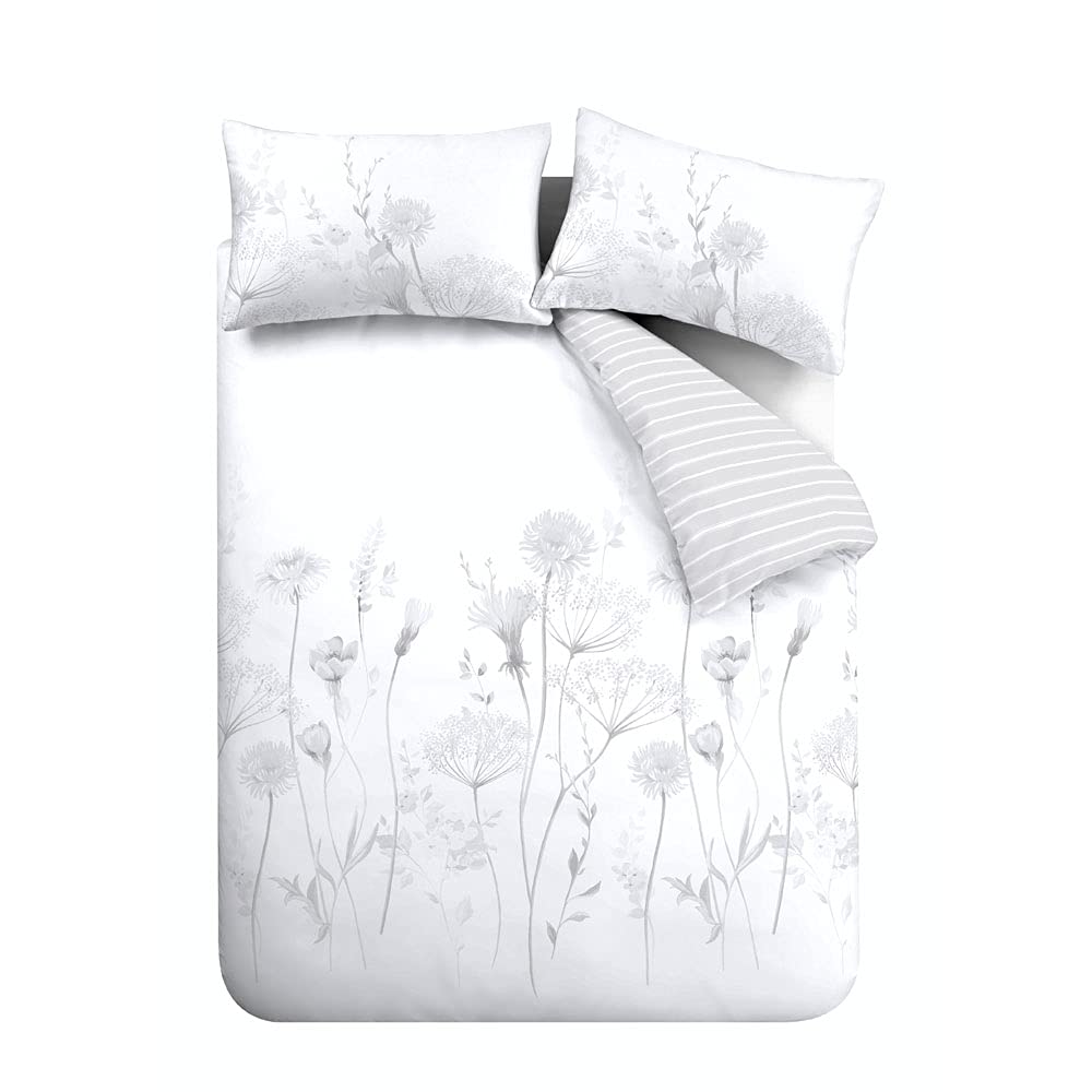 Catherine Lansfield Meadowsweet Floral Reversible King Duvet Cover Set with 2 Pillowcases White 5